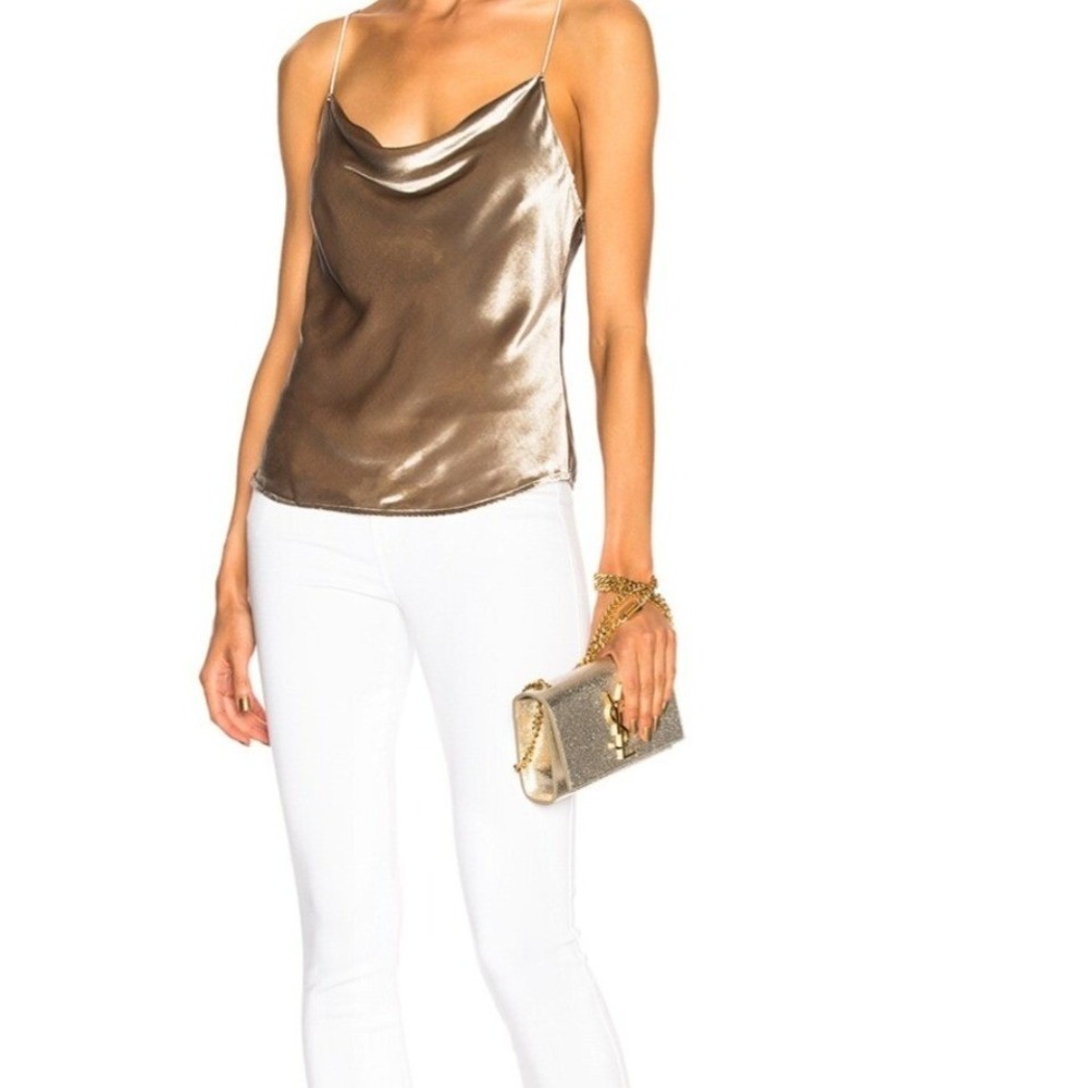 Fleur du Mal Mushroom Velvet‎ Cowl Neck Camisole Silk Blend Taupe Top Small